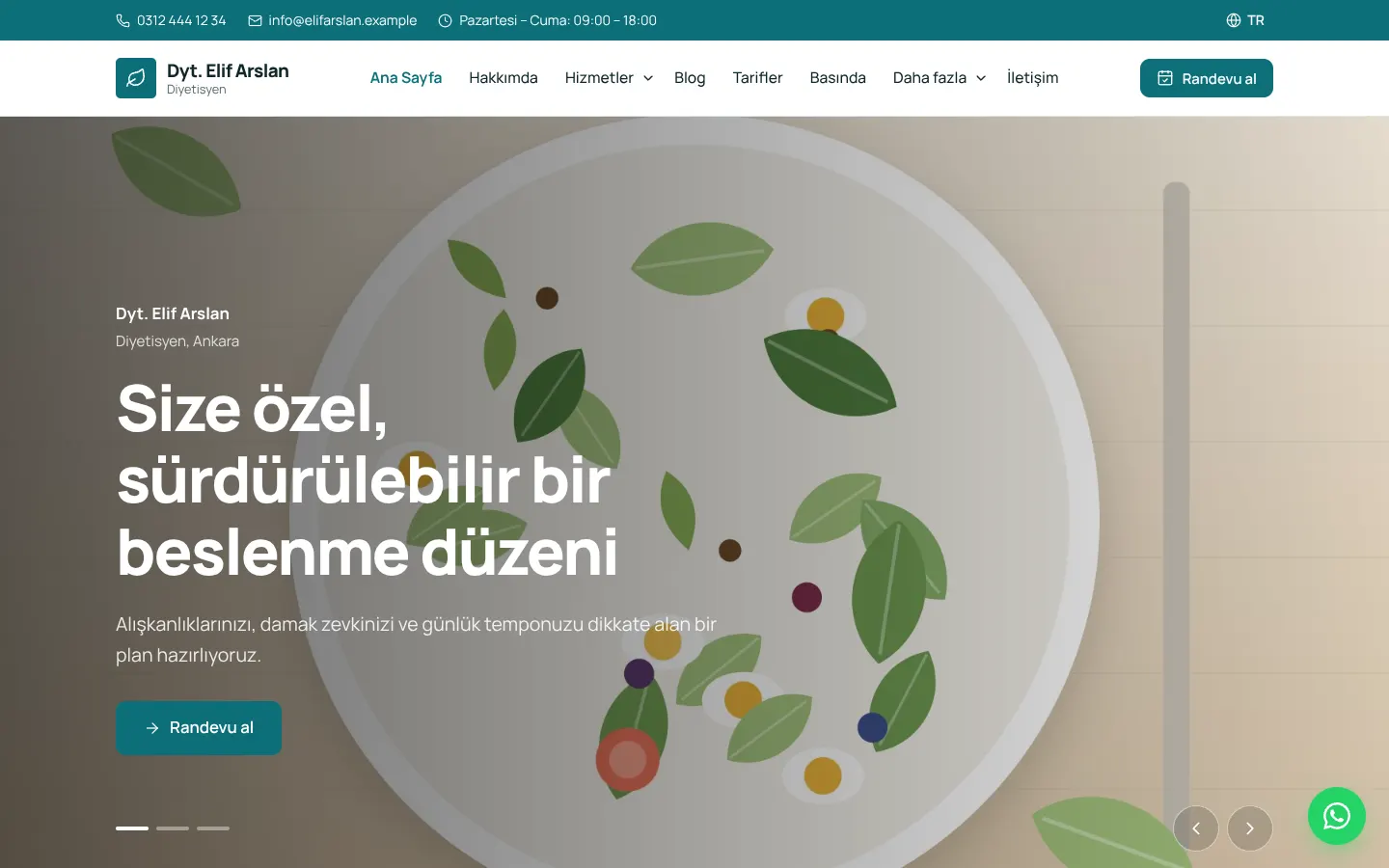 Klinik teması masaüstü görünümü